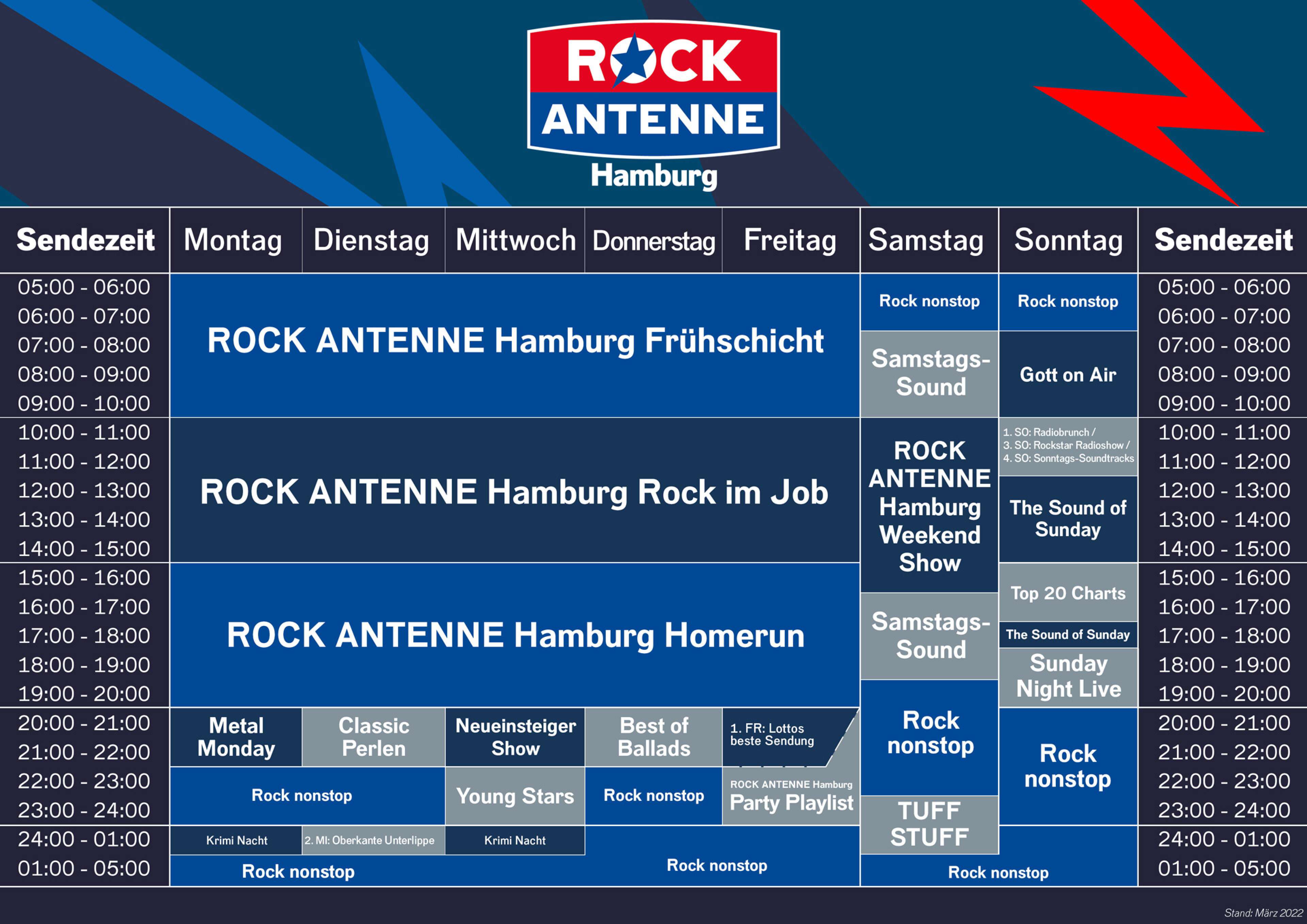 Programmschema ROCK ANTENNE Hamburg