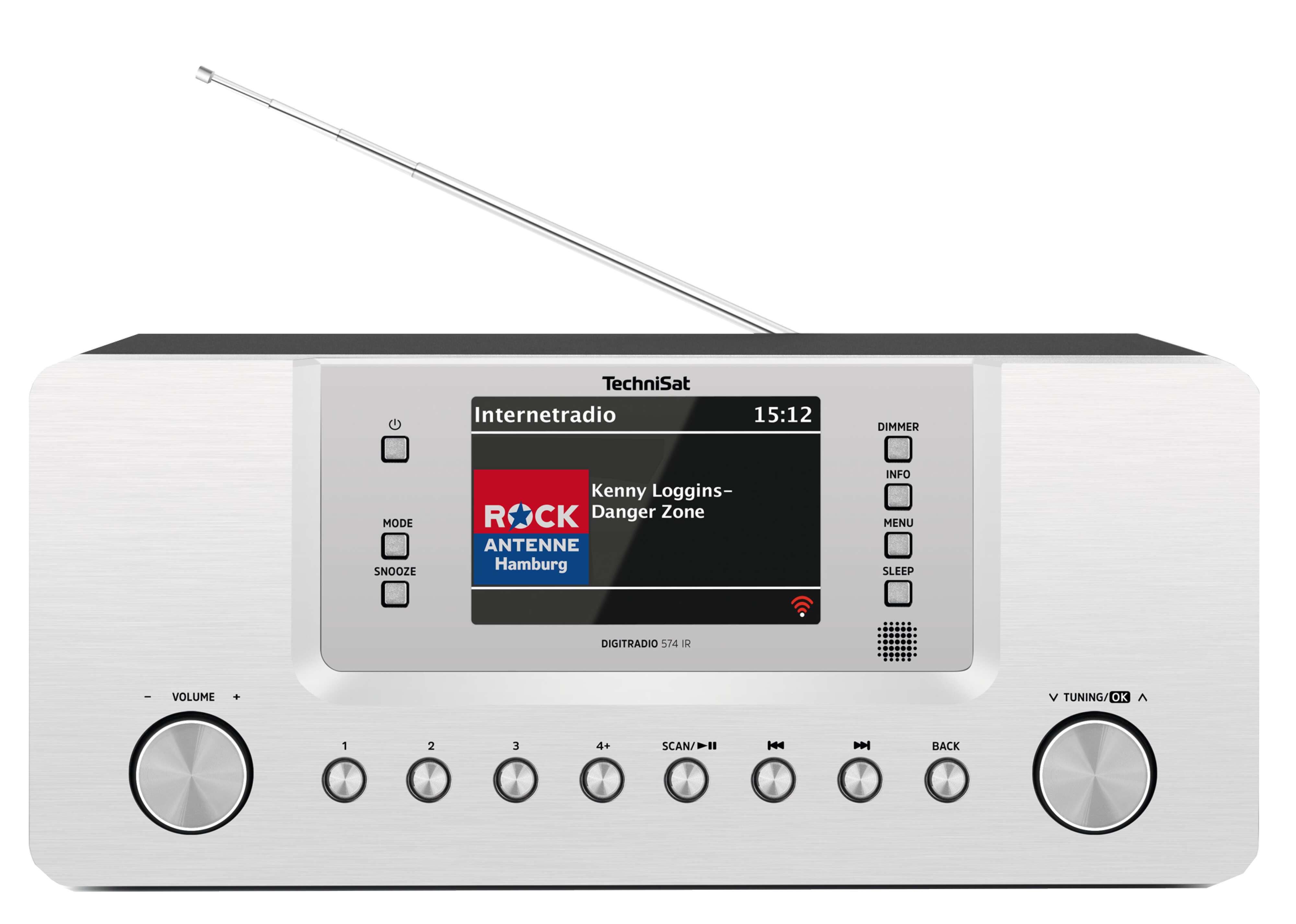 Radiogerät des Modells "Digitradio 574 IR" von Technisat mit dem Schriftzug "Das Radio des Monats"