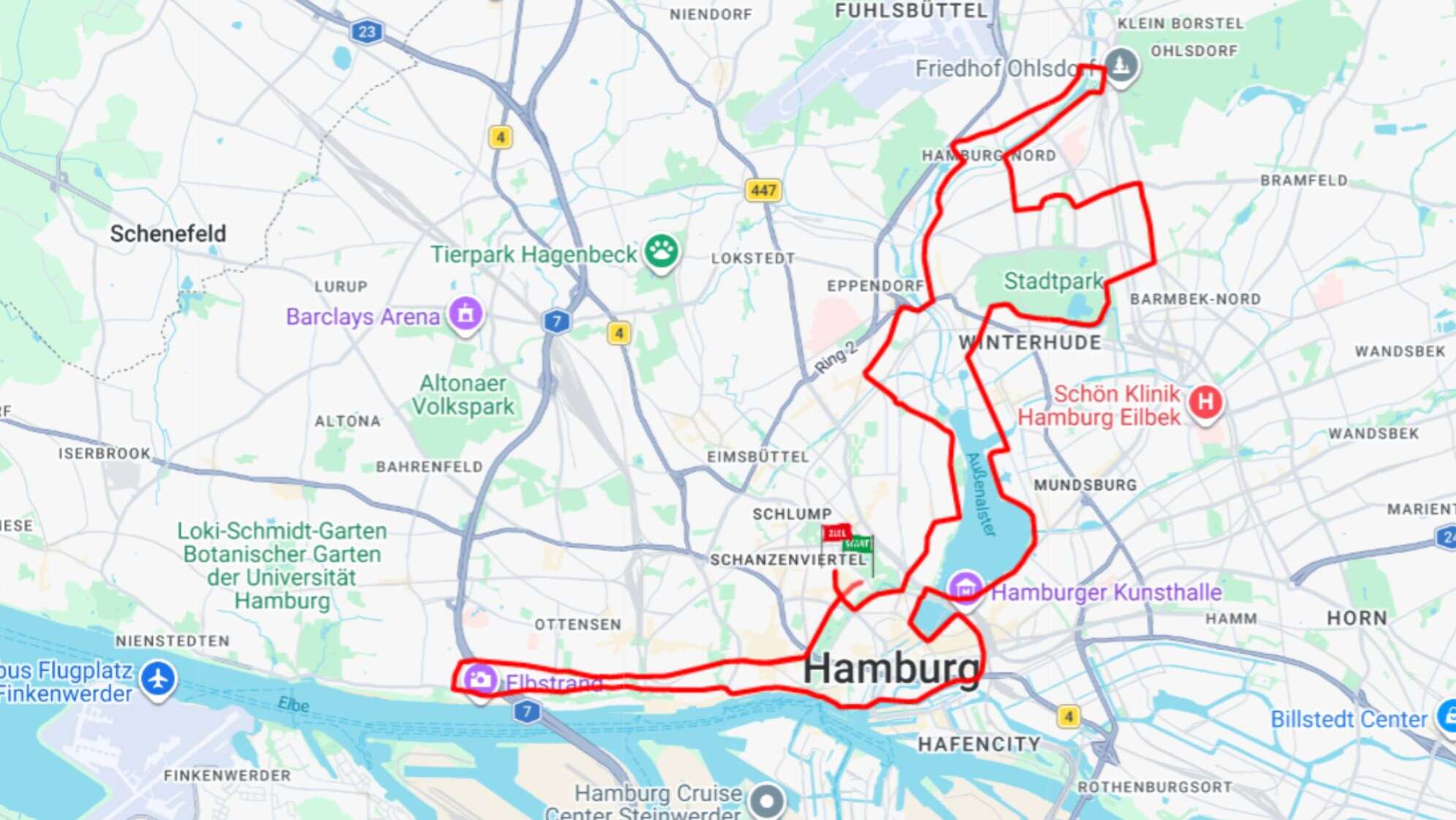 Google Maps Screenshot Strecke Haspa Marathon 2026