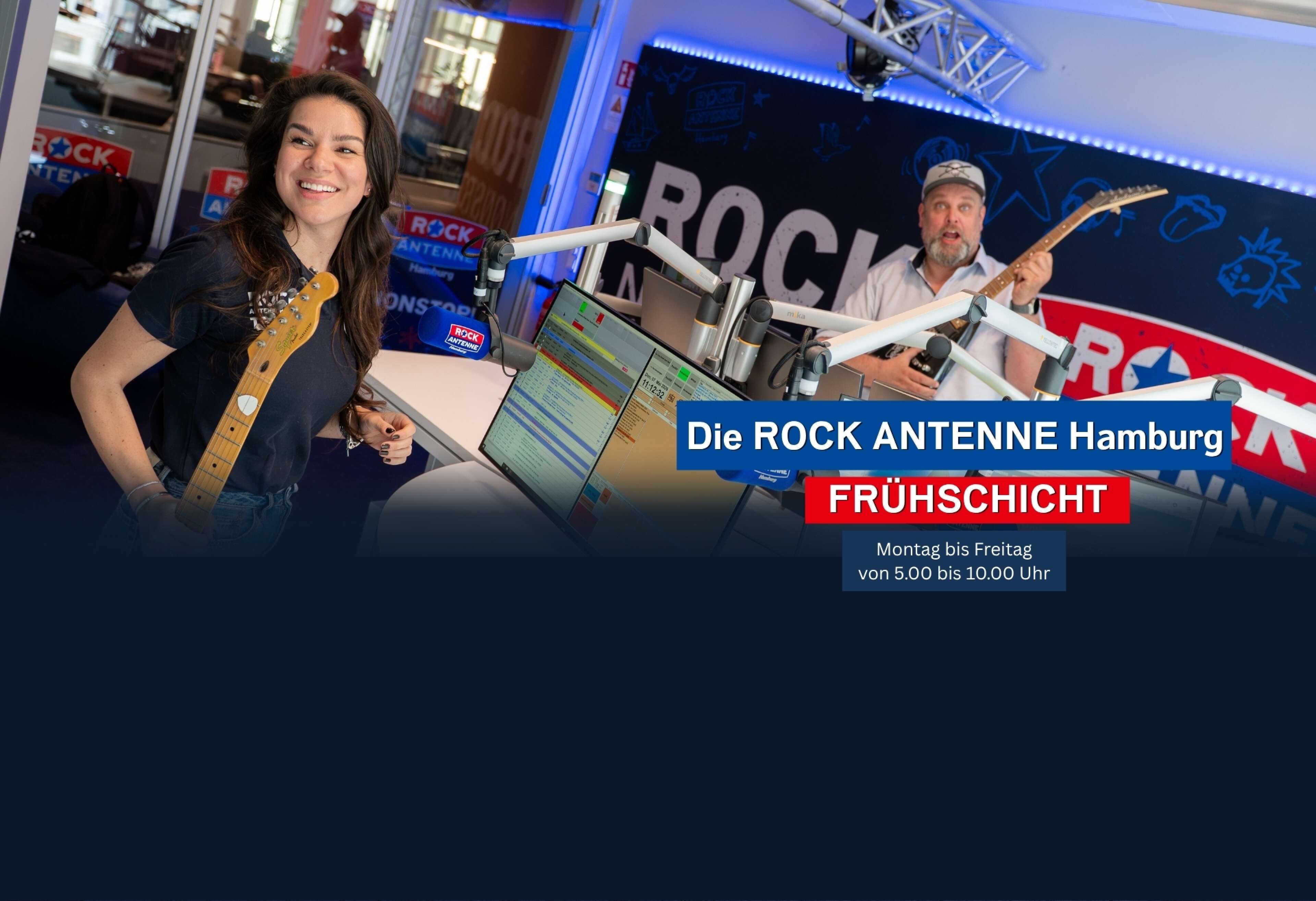 Die Morningshow-Moderatoren von ROCK ANTENNE Hamburg Alex Schmidt und Lilly Roberts