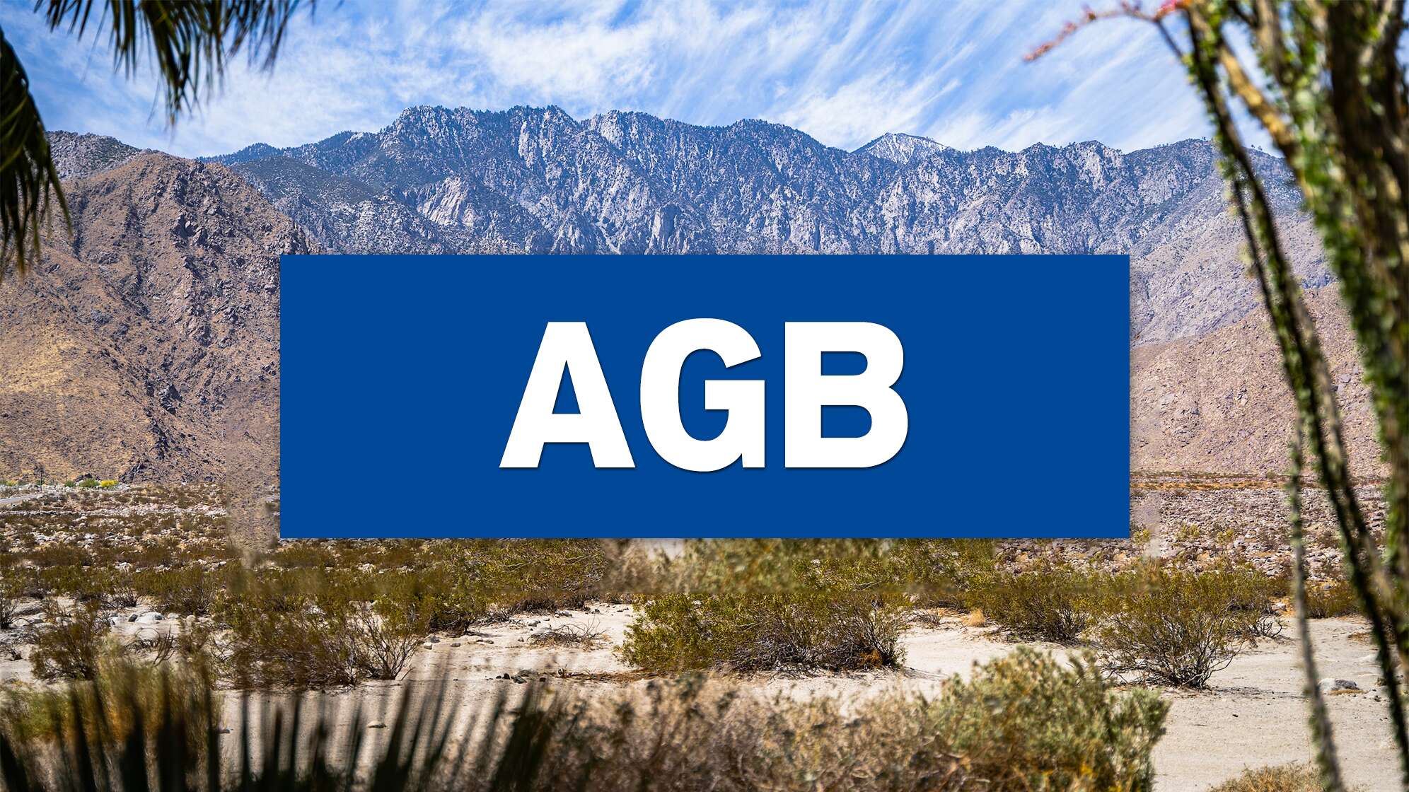 Ein Bild der Wüste im kalifornischen Coachella Valley mit Text: "AGB"