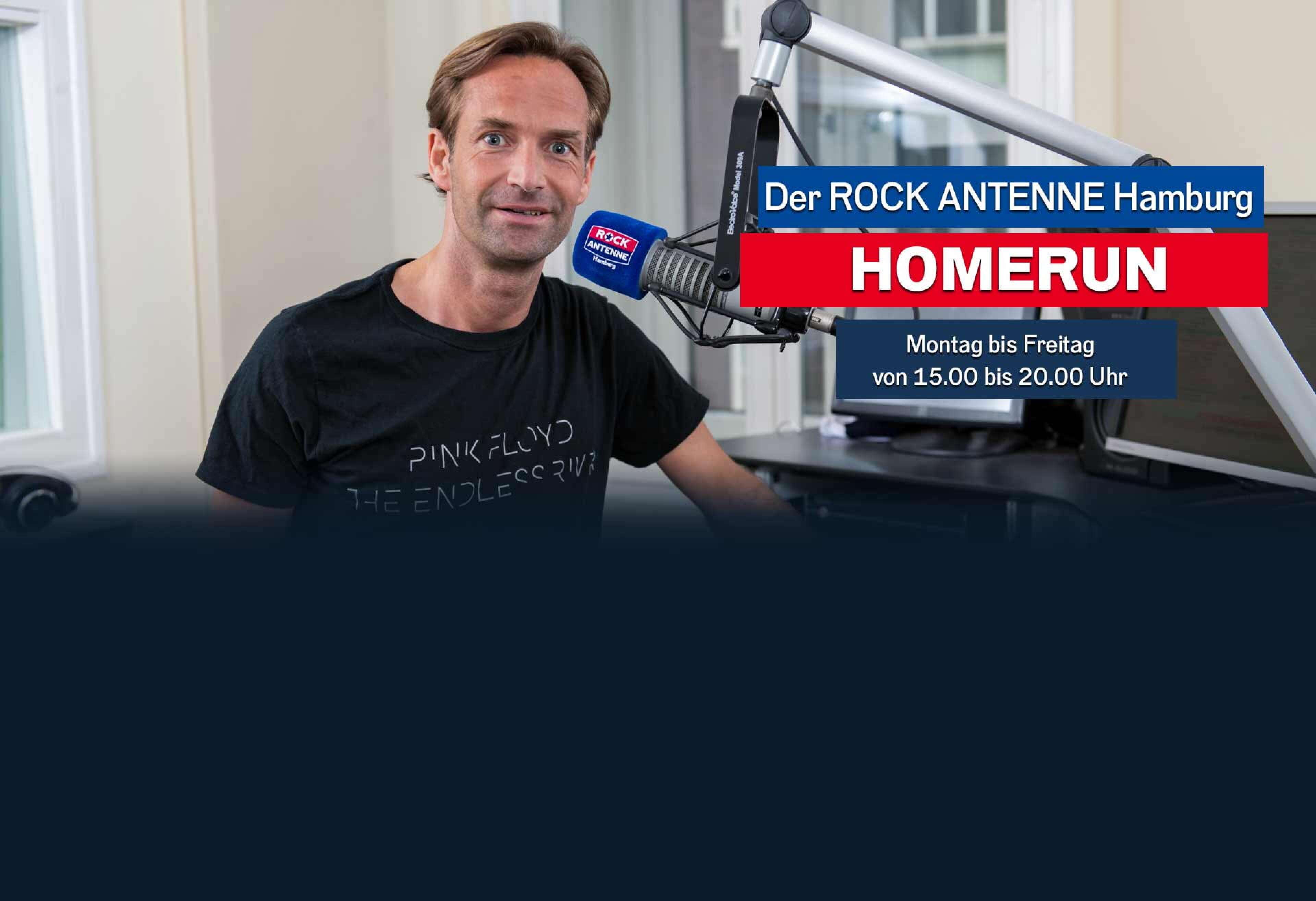 Bild von ROCK ANTENNE Hamburg Nachmittagsmoderator Lars Lorenz, Text: Der ROCK ANTENNE Hamburg Homerun, Montag bis Freitag 15 bis 20 Uhr