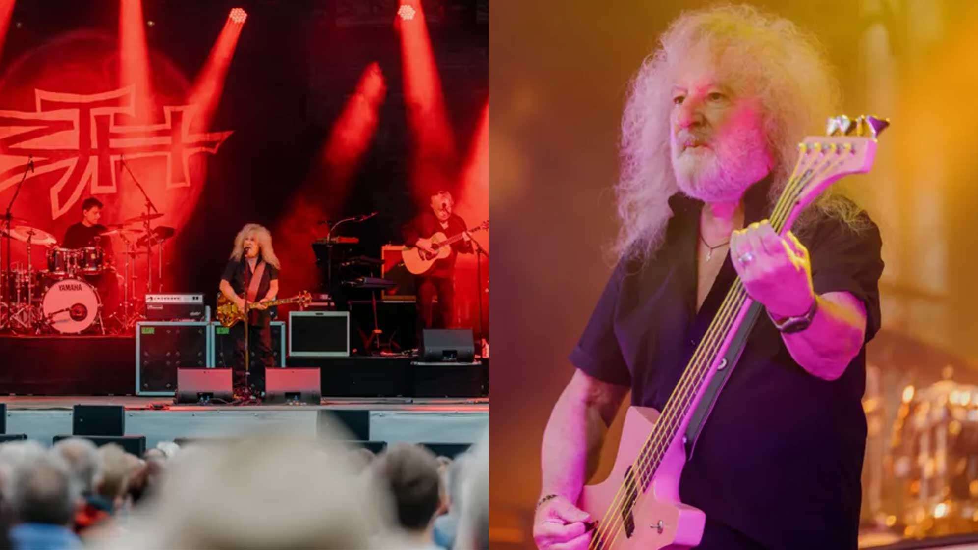 Barclay James Harvest auf der Bühne und vor dem Mikro