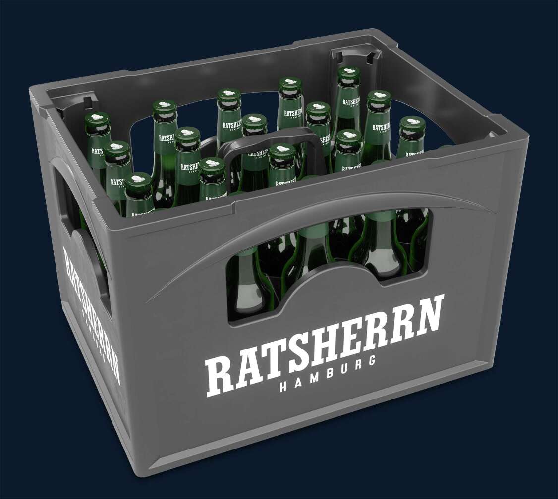 Bild einer Kiste Pilsener der Hamburger Brauerei Ratsherrn
